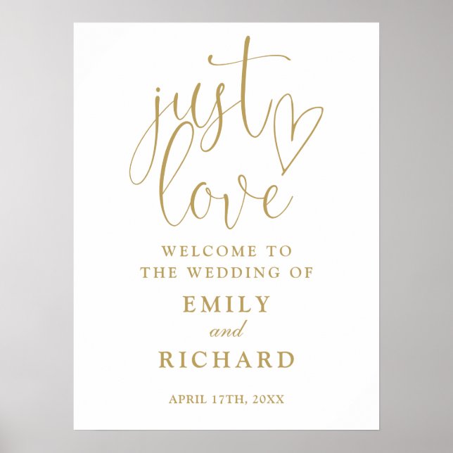 Just Liebe Chic Gold Wedding Willkommenszeichen Poster (Vorne)