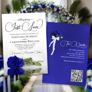 Just Liebe Elegant Royal Blue Rose QR Code Hochzei Einladung