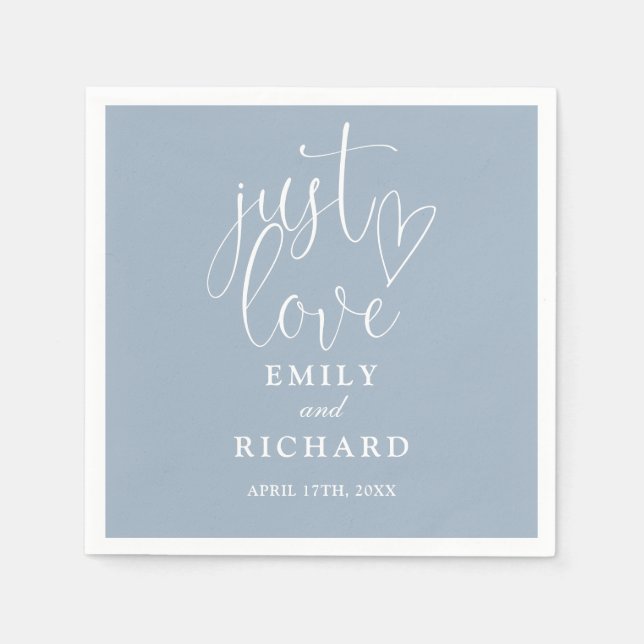 Just Liebe Script Elegant Dusty Blue Wedding Serviette (Vorderseite)