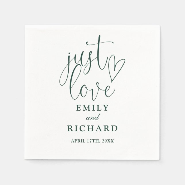 Just Liebe Script Elegant Emerald Green Wedding Serviette (Vorderseite)