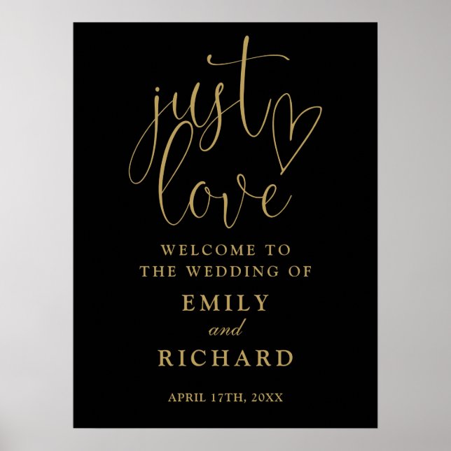 Just Love Black And Gold Mariage Affiche de bienve (Devant)