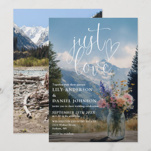 Just Love Mountain Floral Mason Jar Foto Hochzeit Einladung