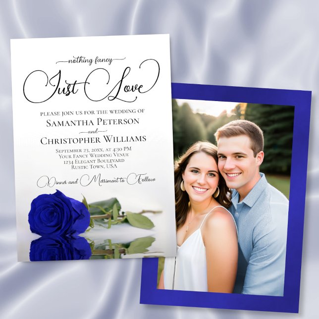 Just Love Royal Blue Rose Wedding Photo Back Einladung (Von Creator hochgeladen)