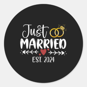 Just Married 2024 Couple New Bride and Groom Runder Aufkleber