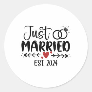 Just Married 2024 Couple New Bride and Groom Runder Aufkleber