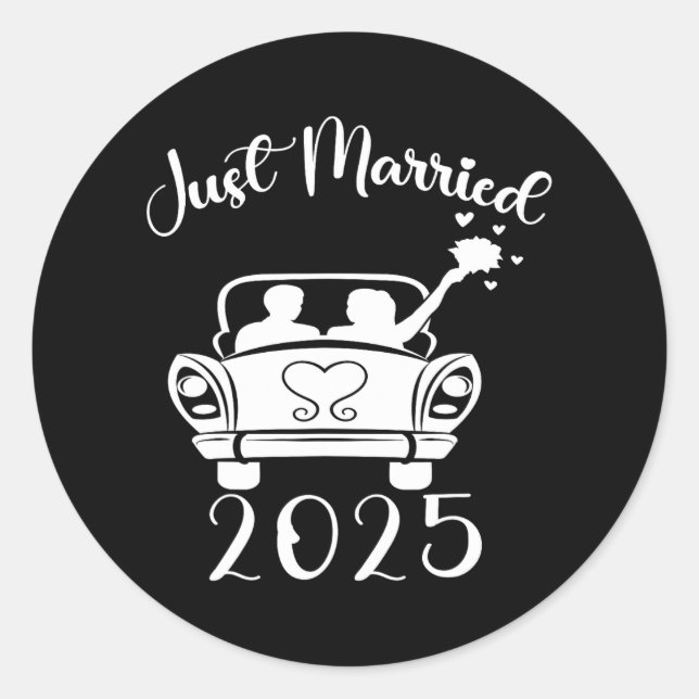 Just Married 2025 Wedding Rings Matching Couple Ne Runder Aufkleber (Vorderseite)