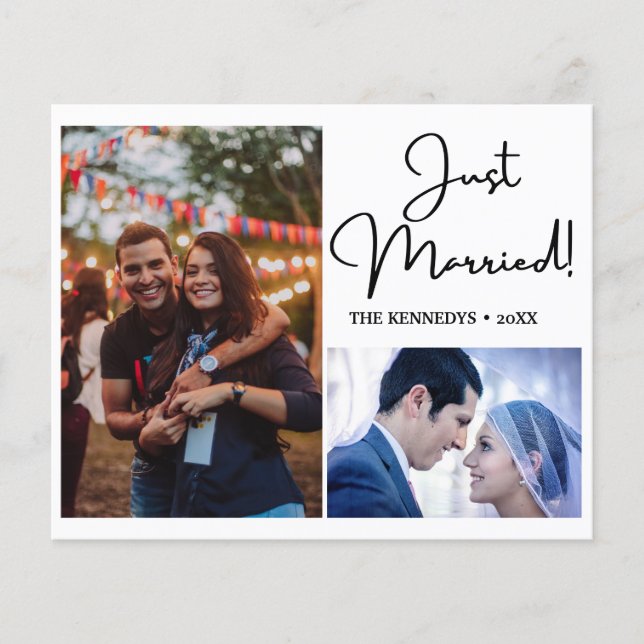 Just Married 2 Foto Collage Hochzeit Ankündigung (Vorderseite)