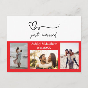 Just Married 3 Foto Hochzeit Ankündigung Postkarte