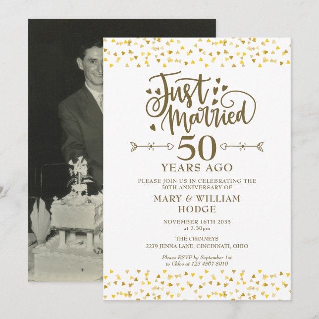 Just Married 50. Hochzeitstag Foto Einladung (Vorne/Hinten)