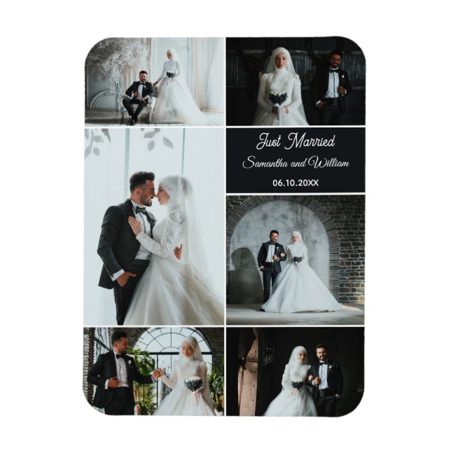 Just Married 6 Foto Wedding Collage Magnet (Vertikal)