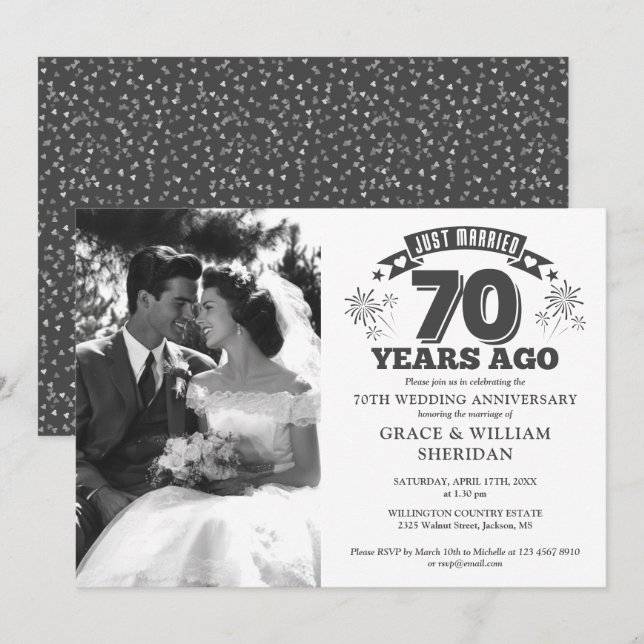 Just Married 70. Hochzeitstag Foto Einladung (Vorne/Hinten)