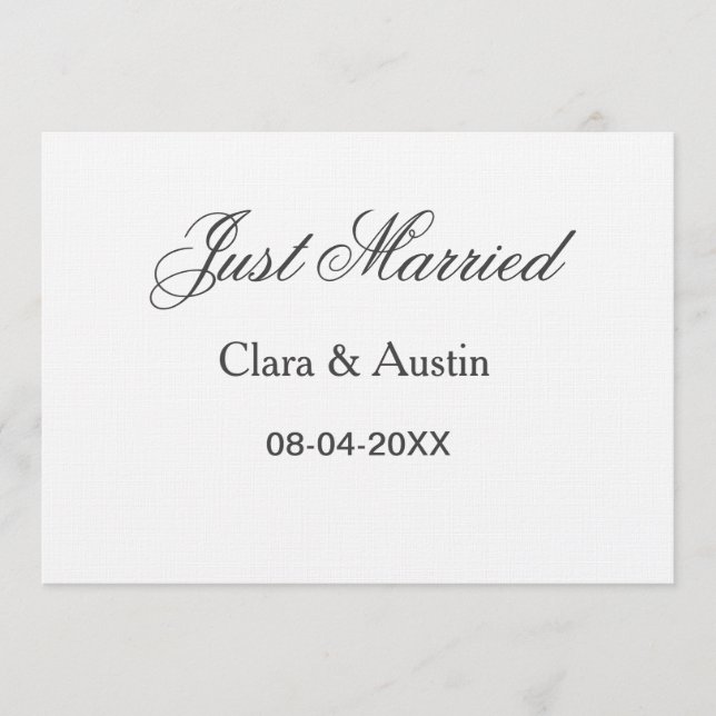 Just Married add couple name date year wedding sim Einladung (Vorderseite)