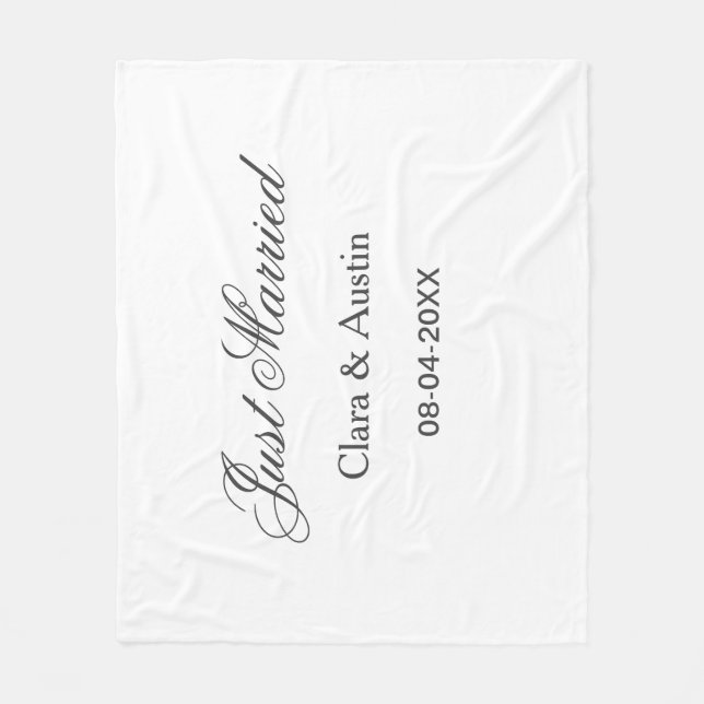 Just Married add couple name date year wedding sim Fleecedecke (Vorderseite)
