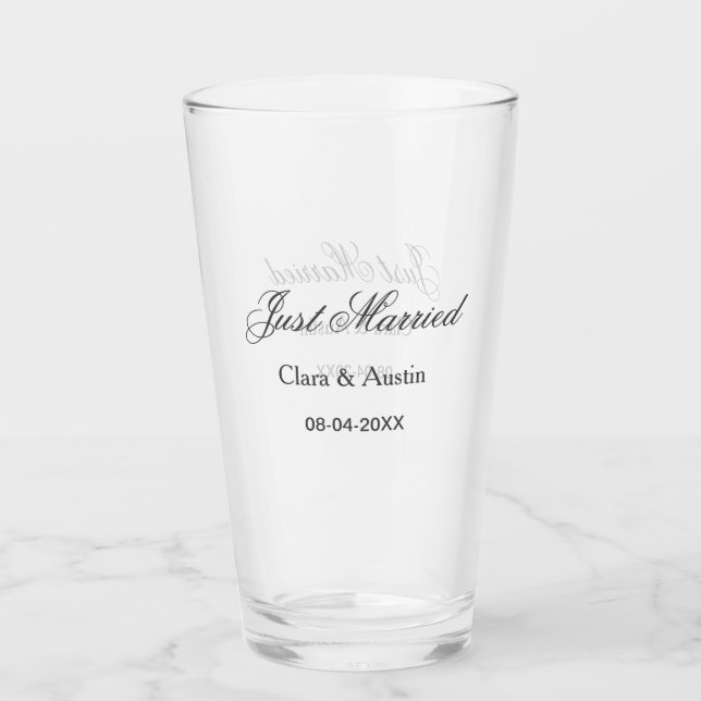 Just Married add couple name date year wedding sim Glas (Vorderseite)