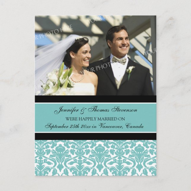 Just Married Ankündigung Foto Postkarten Aquamarin (Vorderseite)