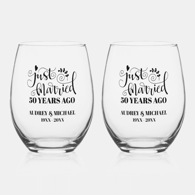 Just Married Any Year Anniversary Personalized Weinglas Ohne Stiel (Vorderseite)