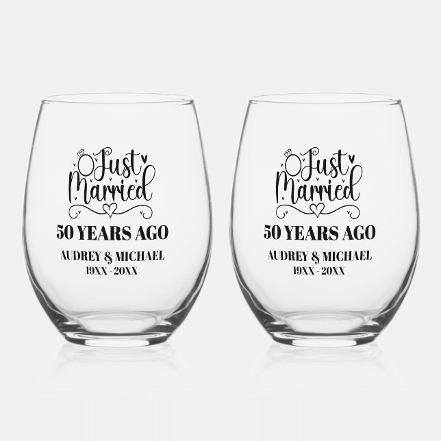 Just Married Any Year Anniversary Personalized Weinglas Ohne Stiel (Vorderseite)