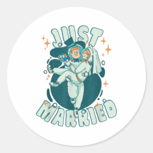Just Married - Astronauten Funny Groom und Bride _ Runder Aufkleber