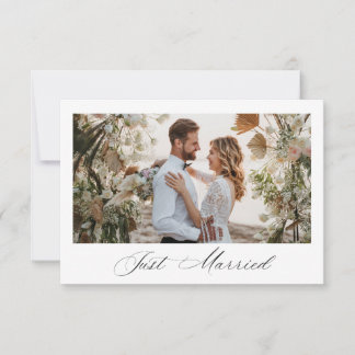 Just Married black script wedding announcement Dankeskarte
