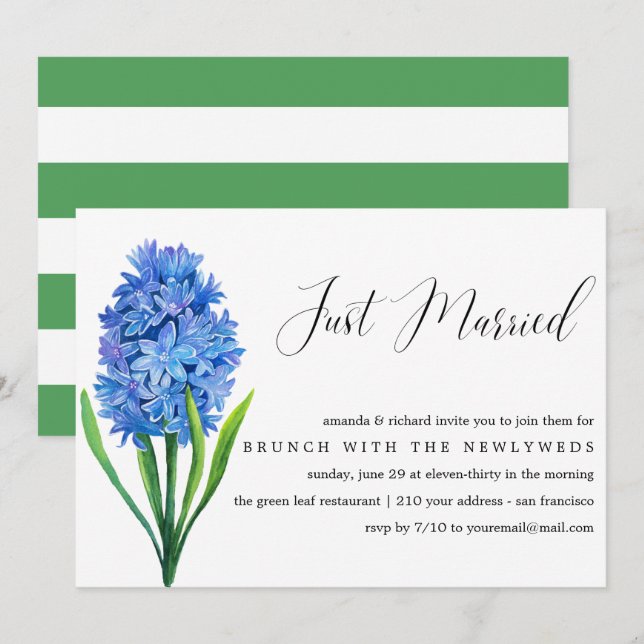 Just Married Blue Hydrangea Post Hochzeitsbrunch Einladung (Vorne/Hinten)