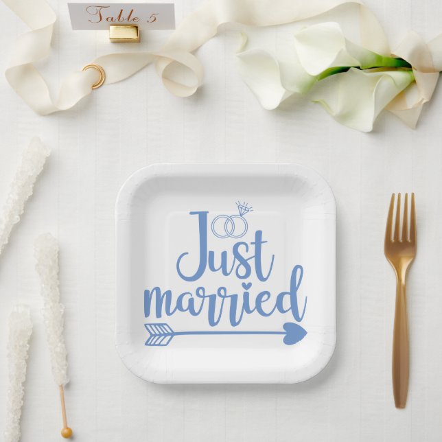 Just Married Blue Pappteller (Hochzeit)