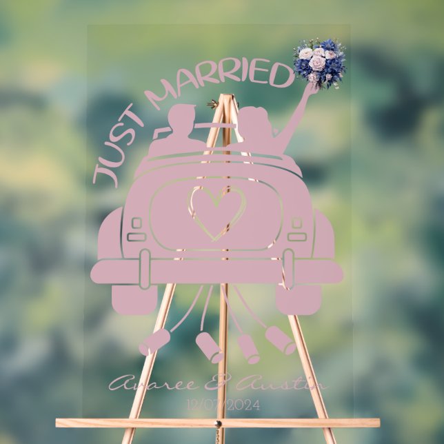 Just Married Bridal Bouquet Vintage Car Acrylic Acrylschild (Neutral)