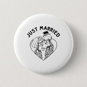 Just Married Bride Groom Skeleton Couple Halloween Button