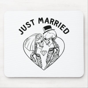 Just Married Bride Groom Skeleton Couple Halloween Mousepad