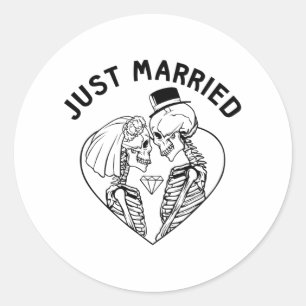 Just Married Bride Groom Skeleton Couple Halloween Runder Aufkleber