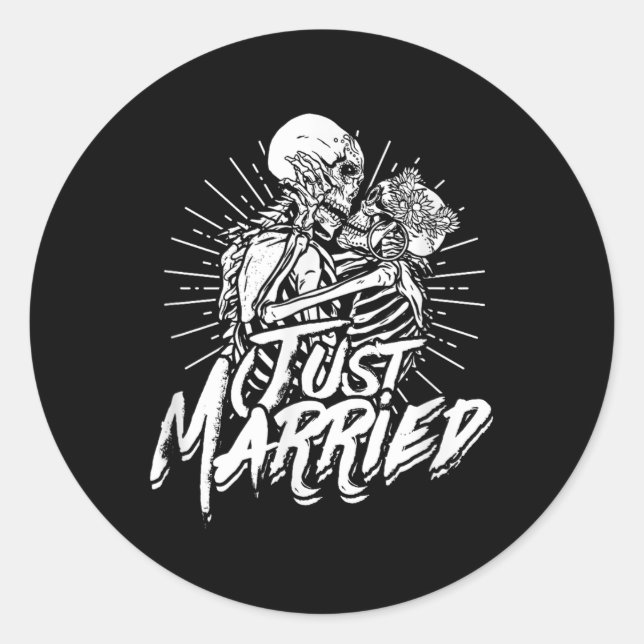 Just Married - Bridge and Groom Skeleton Couple Runder Aufkleber (Vorderseite)