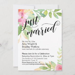 Just Married Calligraphy Boho Watercolor Blume Einladung