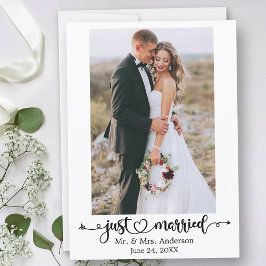 Just Married Calligraphy Heart Foto Wedding Ankündigung