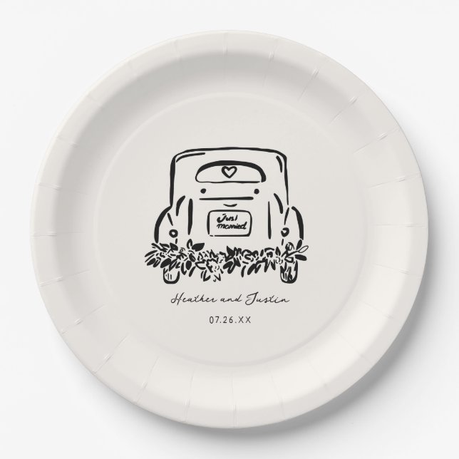 Just Married Car Custom Wedding Liebhaber Pappteller (Vorderseite)