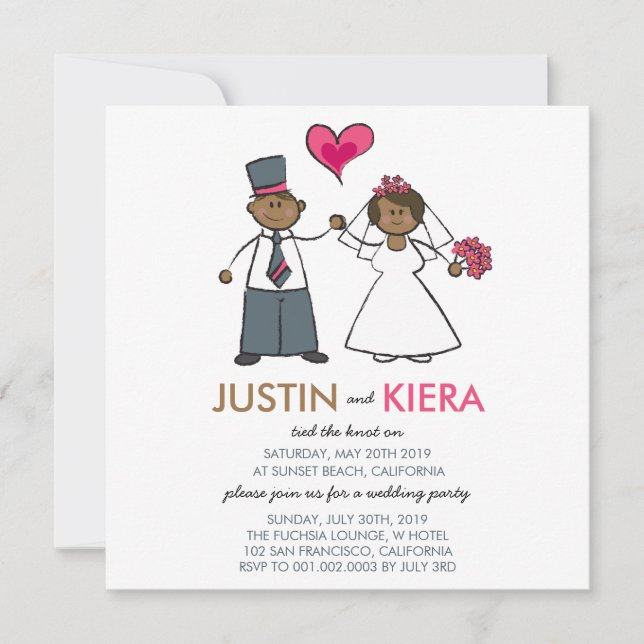 Just Married Cartoon Hochzeitskuppel Ankündigung (Vorderseite)