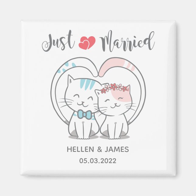 Just Married Cat Wedding Magnet (Vorne)