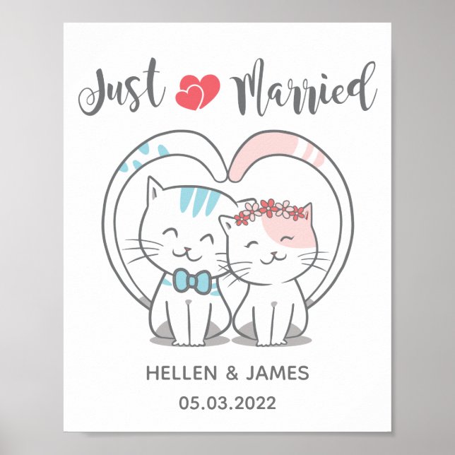 Just Married Cat Wedding Poster (Vorne)