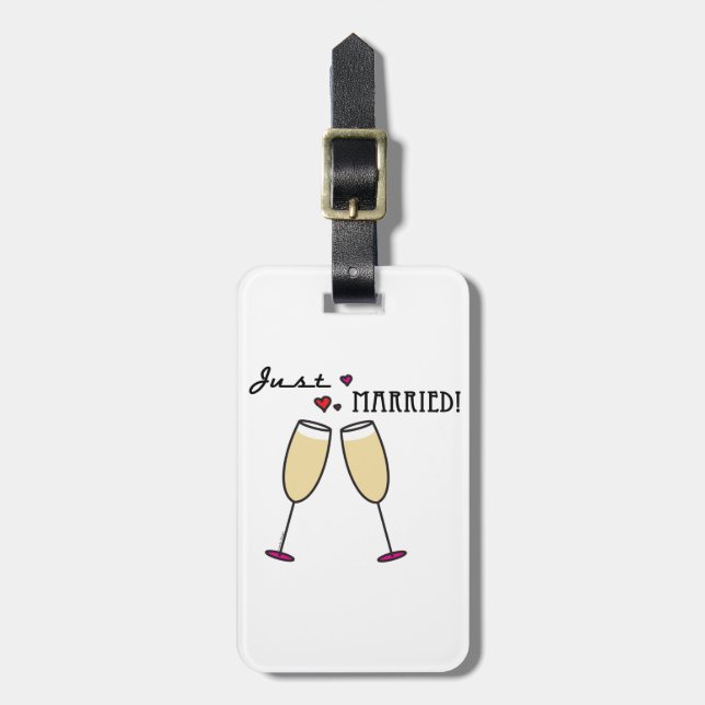 Just Married Champagne Toast Gepäckanhänger (Vorderseite vertikal)
