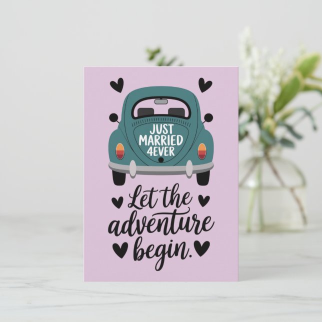 Just Married Classic Car Wedding Karte (Stehend Vorderseite)