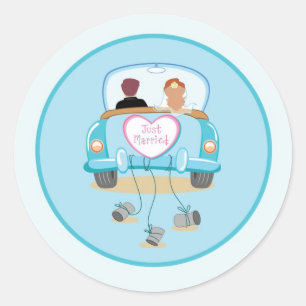 Just Married Classic Car Wedding Umschlag Aufklebe Runder Aufkleber