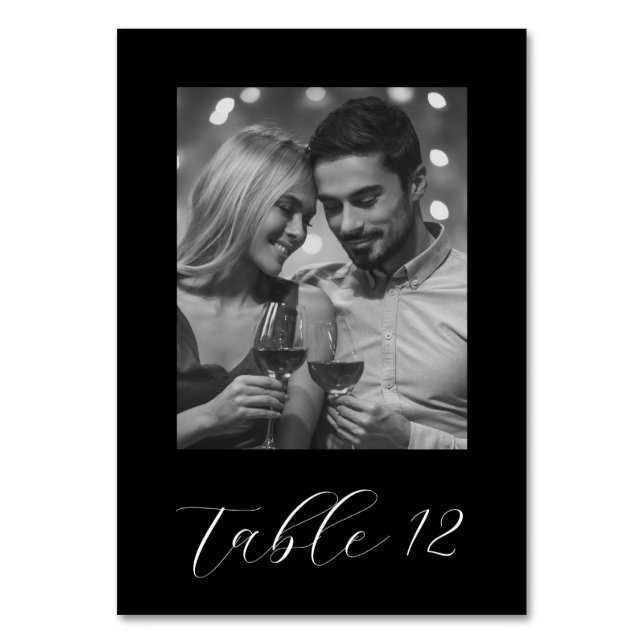 Just Married Couple Black Foto Hochzeit Tischnummer (Vorderseite)