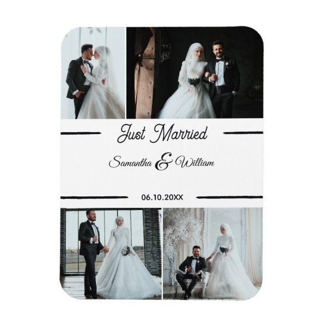 Just Married Custom 4 Foto Hochzeit Magnet (Vertikal)