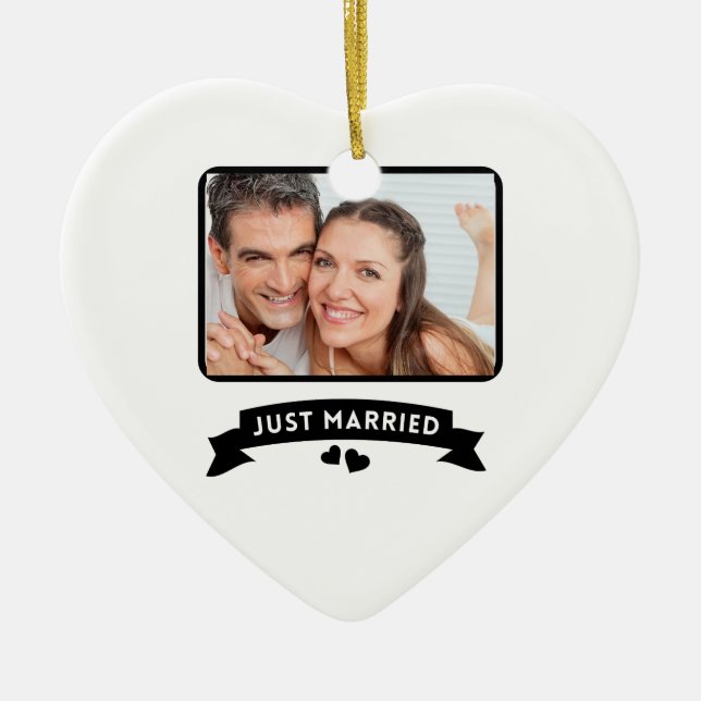 Just Married Custom Wedding Foto Keramik Ornament (Vorne)