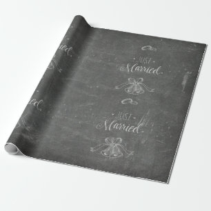 Just Married Dusty Chalkboard Wedding Bells Rings Geschenkpapier