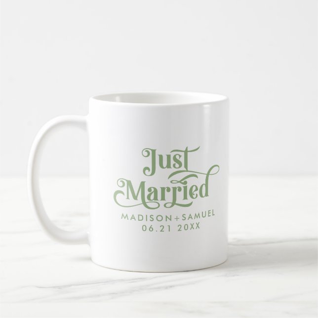 Just Married Elegansage Green Typografie Kaffeetasse (Links)