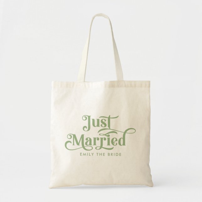Just Married Elegansage Green Typografie Tragetasche (Vorne)