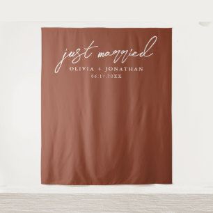 Just Married Elegant Calligraphy Wedding Backdrop Wandteppich
