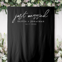 Just Married Elegant Calligraphy Wedding Backdrop