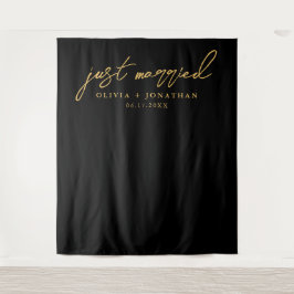 Just Married Elegant Calligraphy Wedding Backdrop Wandteppich