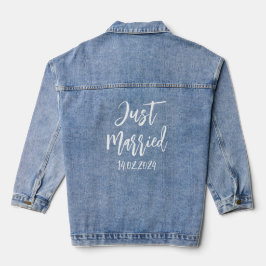 Just Married Elegant White Script Typografie Jeansjacke