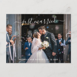 Just Married Elegante Script Foto Elopement Ankündigungspostkarte